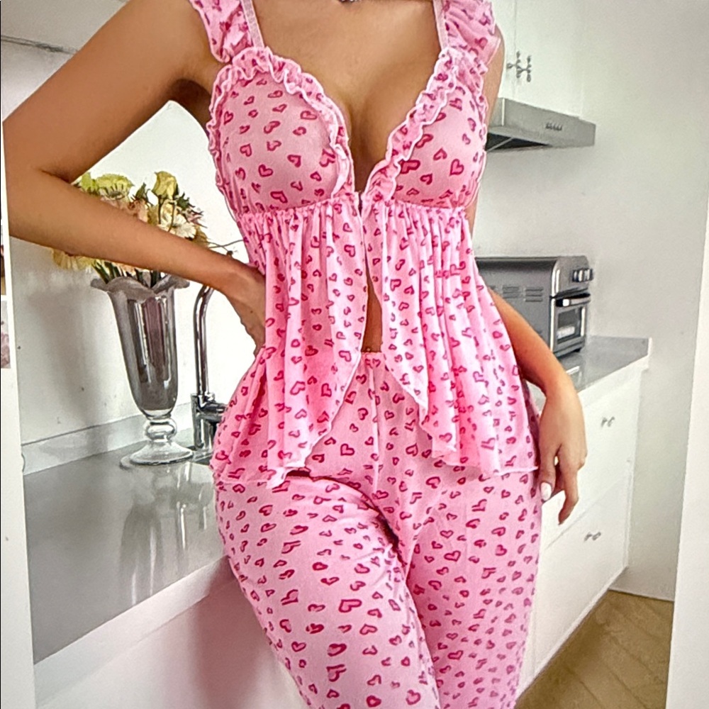 Pink Heart Print Sleepwear Set